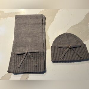 Gray Knit Scarf and Beanie Set